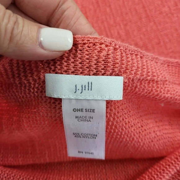 J JILL Women's Salmon Orange Two Way Poncho Button Detail Cotton Blend One Size - Picture 6 of 9